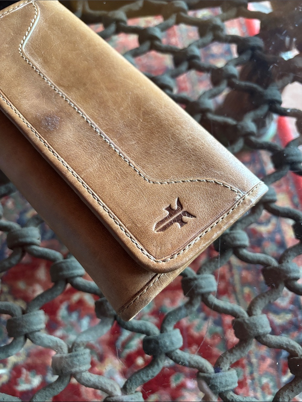 Frye Melissa Leather Continental Snap Trifold Antiqued Beige Brown Wallet